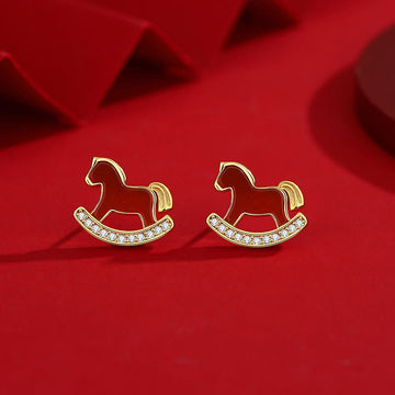 925 Sterling Silver Year Of The Horse Design Red Agate Confidence Earrings