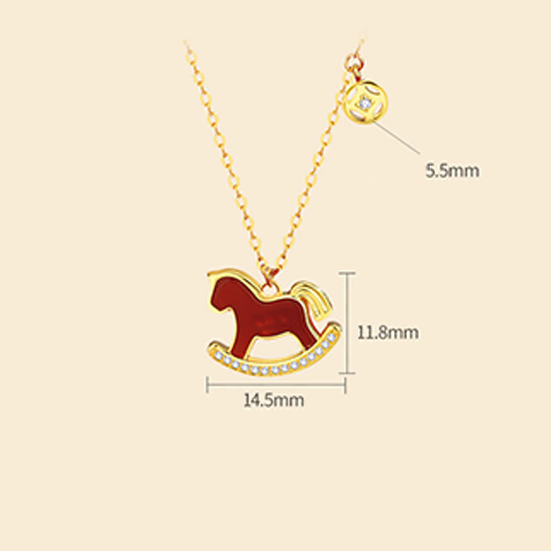 925 Sterling Silver Year of the Horse Charm Bracelet & Jewelry Set with Pearl and Red Agate