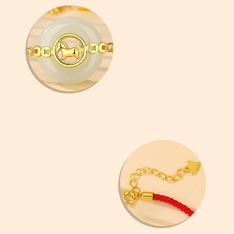 925 Sterling Silver Hetian Jade Year Of The Horse Peace Buckle Luck Necklace Pendant