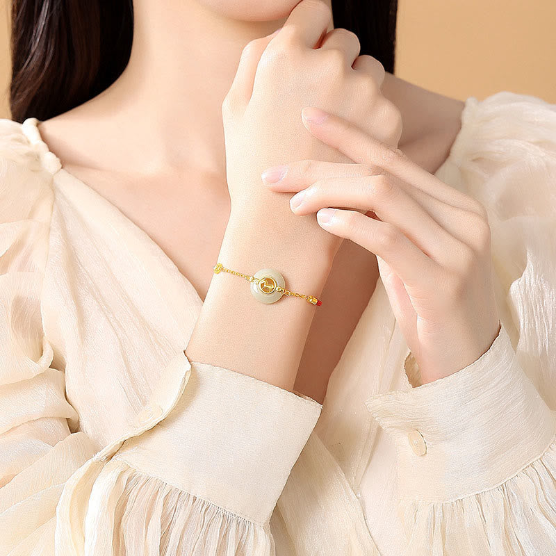 925 Sterling Silver Hetian Jade Year Of The Horse Peace Buckle Luck Necklace Pendant