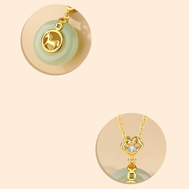 925 Sterling Silver Hetian Jade Year Of The Horse Peace Buckle Luck Necklace Pendant