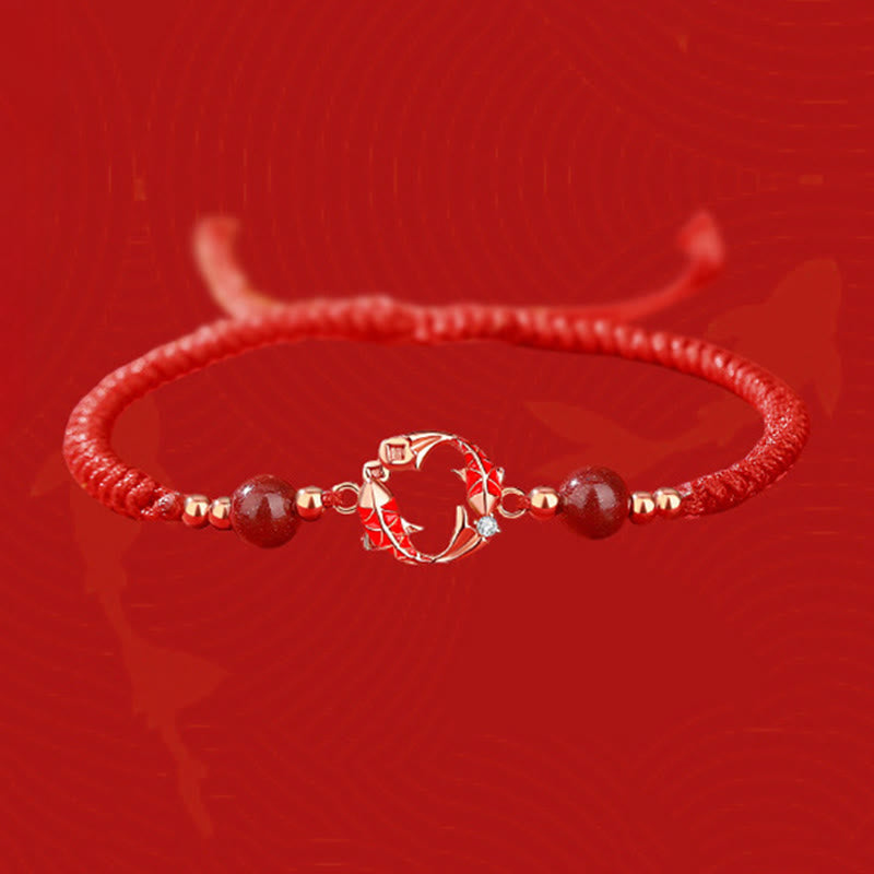 18k Gold Plated Sterling Silver Koi Fish Cinnabar Red String Connection Jewelry