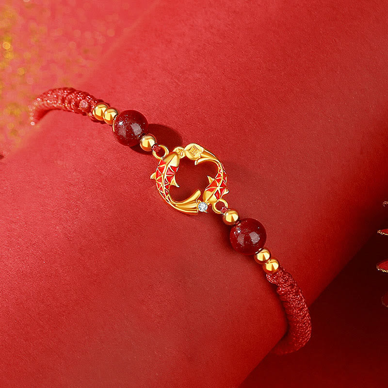 18k Gold Plated Sterling Silver Koi Fish Cinnabar Red String Connection Jewelry