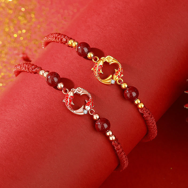 18k Gold Plated Sterling Silver Koi Fish Cinnabar Red String Connection Jewelry