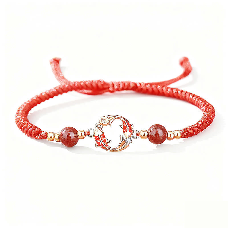 18k Gold Plated Sterling Silver Koi Fish Cinnabar Red String Connection Jewelry