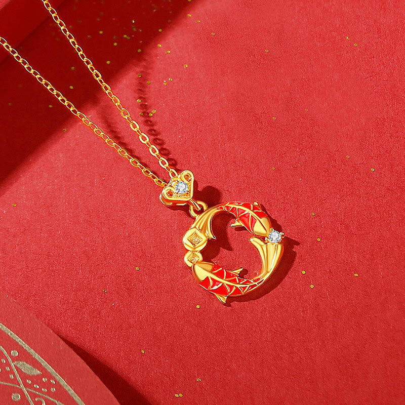 18k Gold Plated Sterling Silver Koi Fish Cinnabar Red String Connection Jewelry
