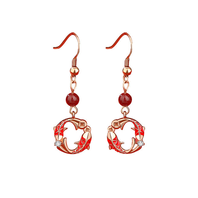 18k Gold Plated Sterling Silver Koi Fish Cinnabar Red String Connection Jewelry