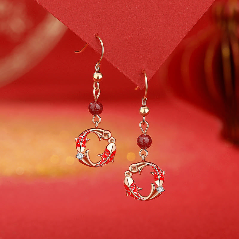 925 Sterling Silver Plated 18k Gold Double Koi Fish Blessing Necklace Pendant