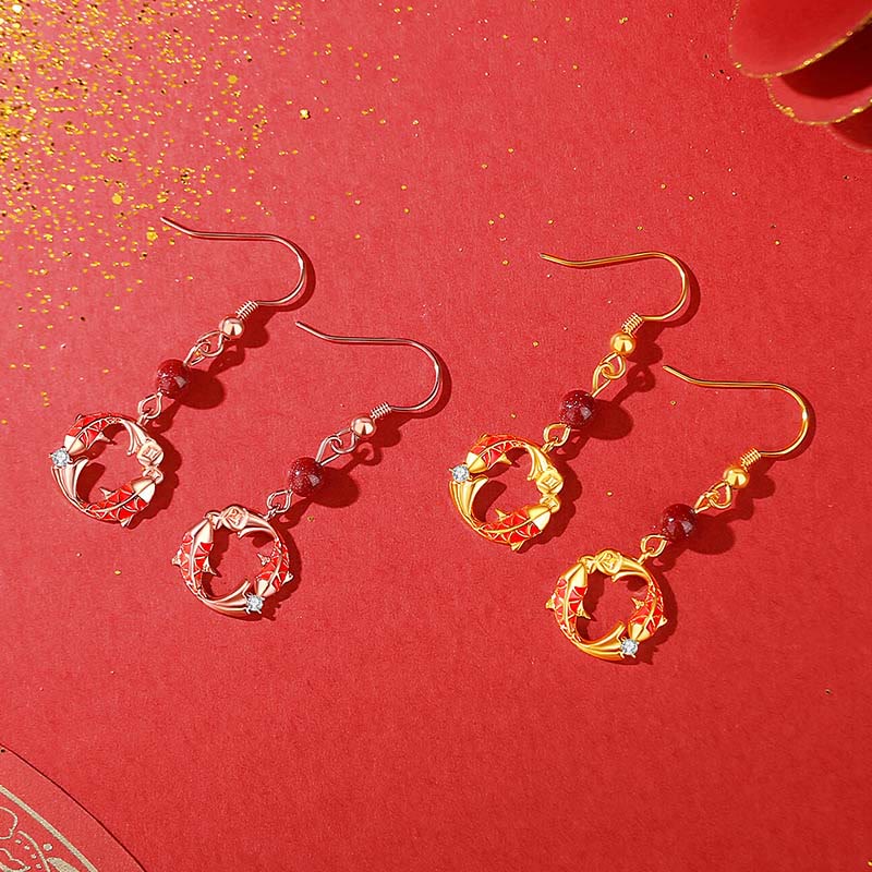 925 Sterling Silver Plated 18k Gold Double Koi Fish Blessing Necklace Pendant