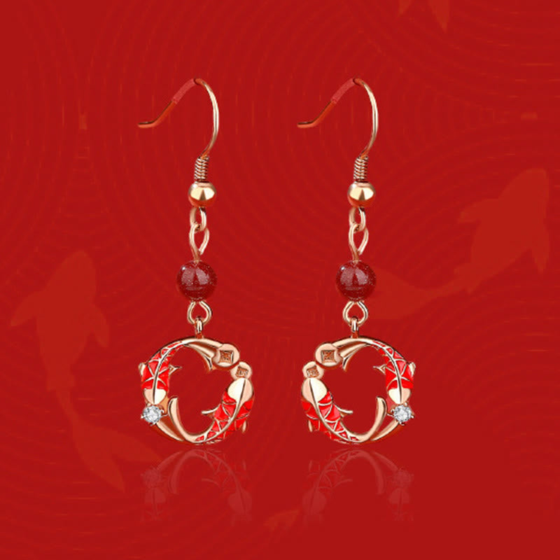 925 Sterling Silver Plated 18k Gold Koi Fish Symbol Design Protection Earrings