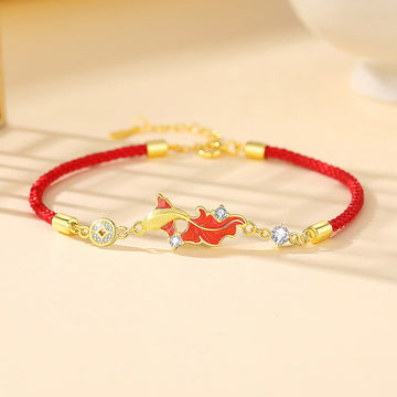 925 Sterling Silver Koi Fish Red String Bracelet