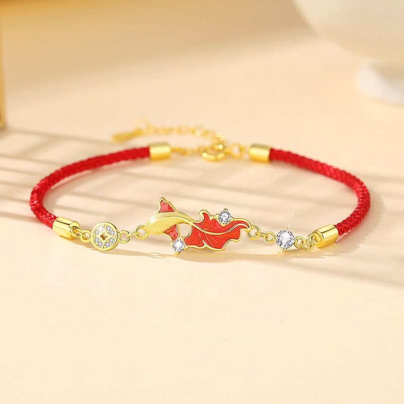 925 Sterling Silver Koi Fish Red String Bracelet