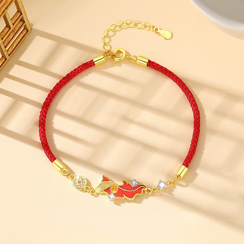 925 Sterling Silver Koi Fish Red String Bracelet