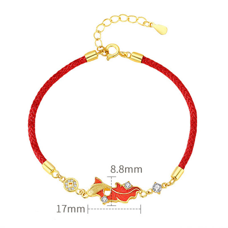 925 Sterling Silver Koi Fish Red String Bracelet