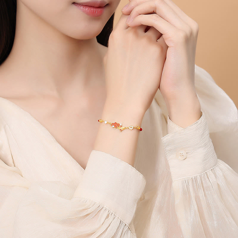 925 Sterling Silver Koi Fish Red String Bracelet