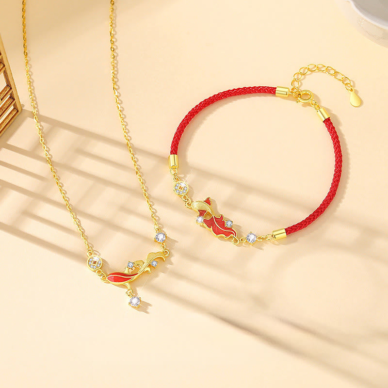925 Sterling Silver Koi Fish Red String Bracelet