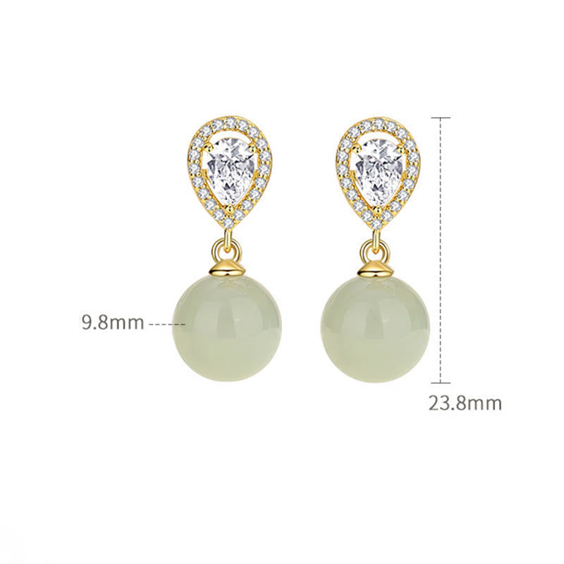 925 Sterling Silver Waterdrop Design Hetian Jade Bead Prosperity Earrings