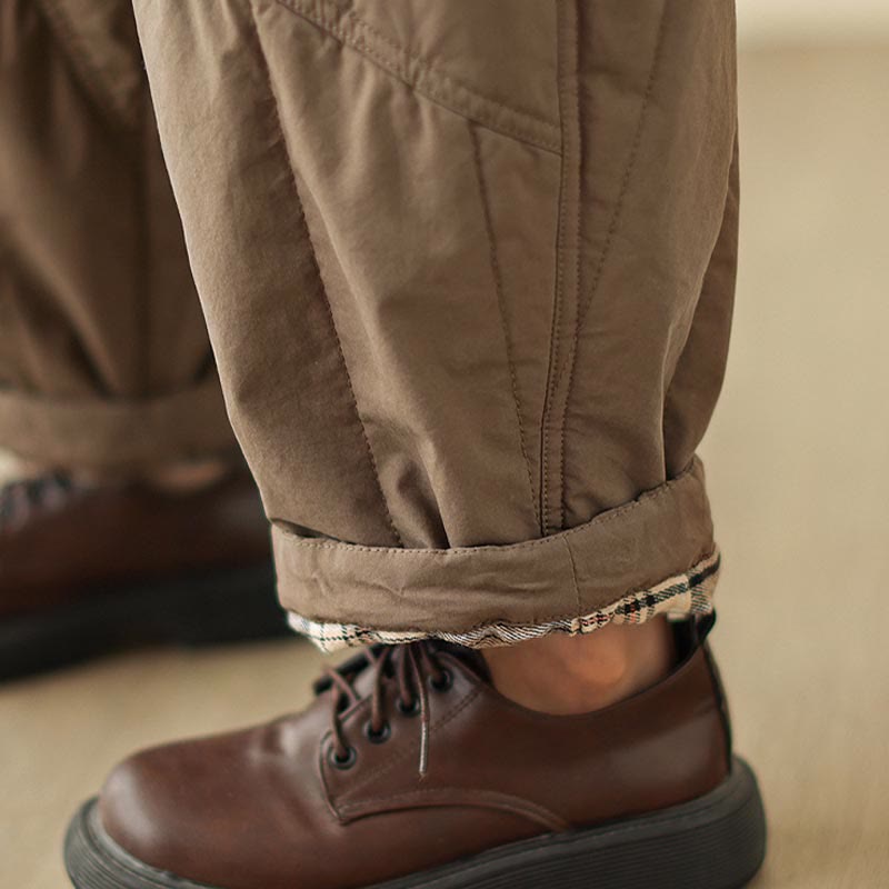 Winter Plain High Waist Cotton Women's Harem Thermal Elastic Waist Pants With Pockets