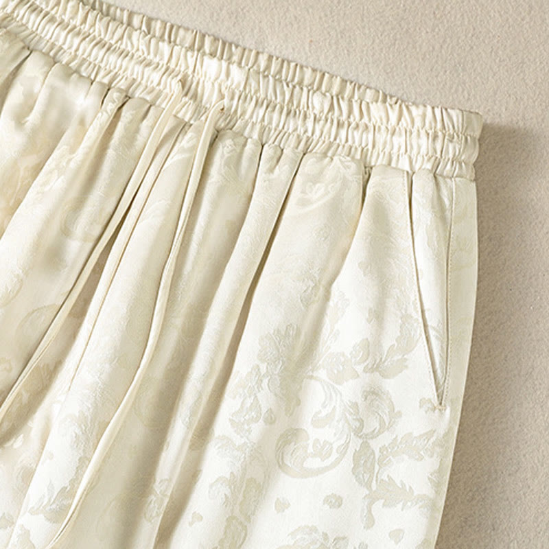 Jacquard High Waist Design Women's Wide Leg Thermal Thickened Pants With Pockets