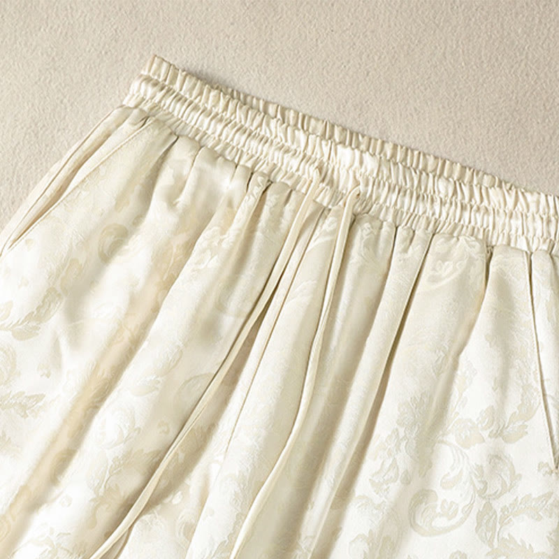 Jacquard High Waist Design Women's Wide Leg Thermal Thickened Pants With Pockets