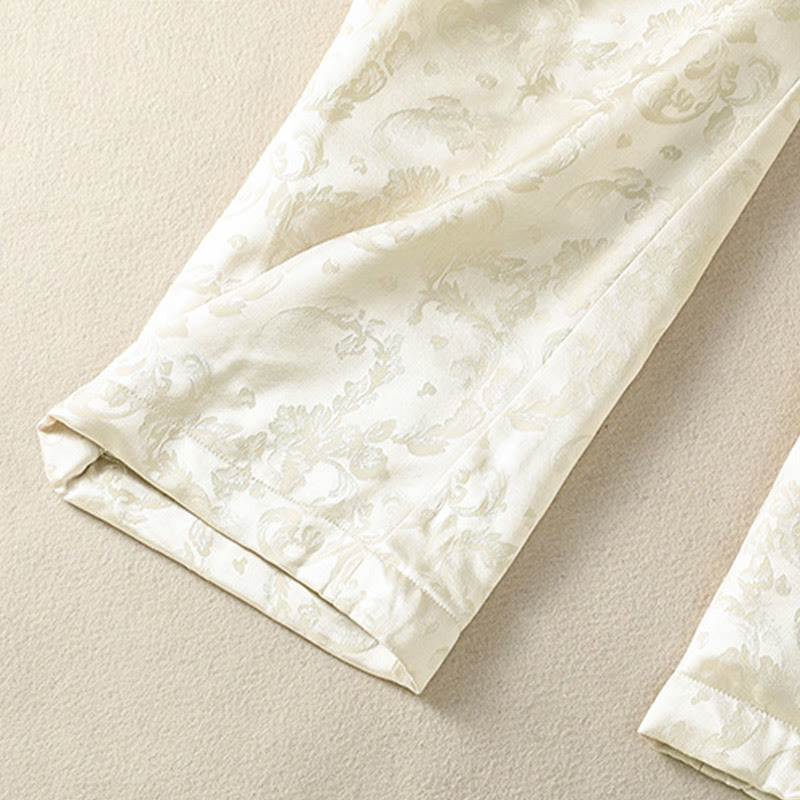 Jacquard High Waist Design Women's Wide Leg Thermal Thickened Pants With Pockets