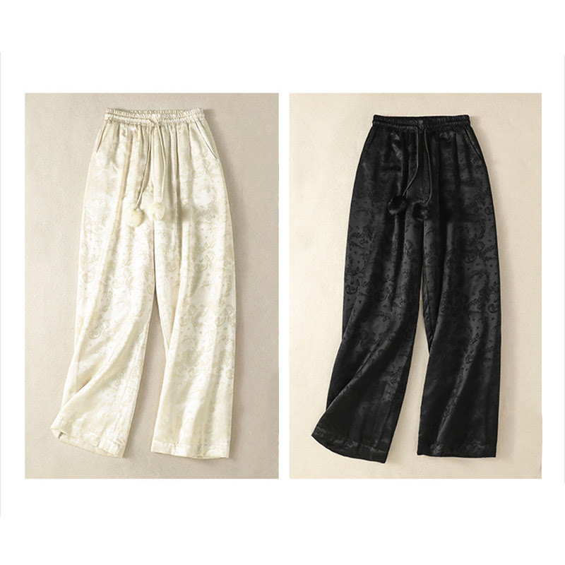 Jacquard High Waist Design Women's Wide Leg Thermal Thickened Pants With Pockets