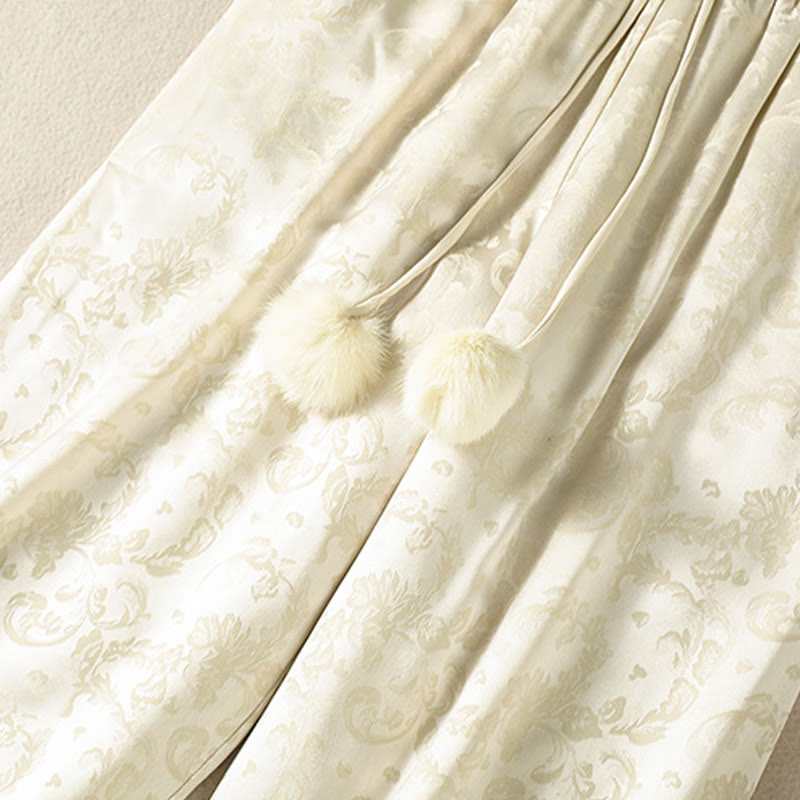 Jacquard High Waist Design Women's Wide Leg Thermal Thickened Pants With Pockets