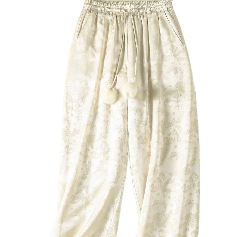 Jacquard High Waist Design Women's Wide Leg Thermal Thickened Pants With Pockets