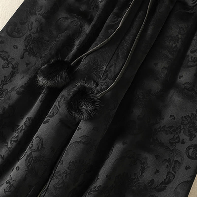 Jacquard High Waist Design Women's Wide Leg Thermal Thickened Pants With Pockets