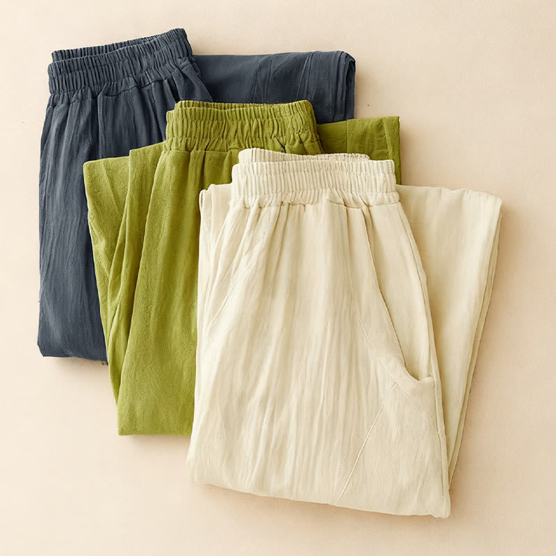 Fall Solid Color Patchwork Simple Design Women's Wide Leg Pants With Pockets