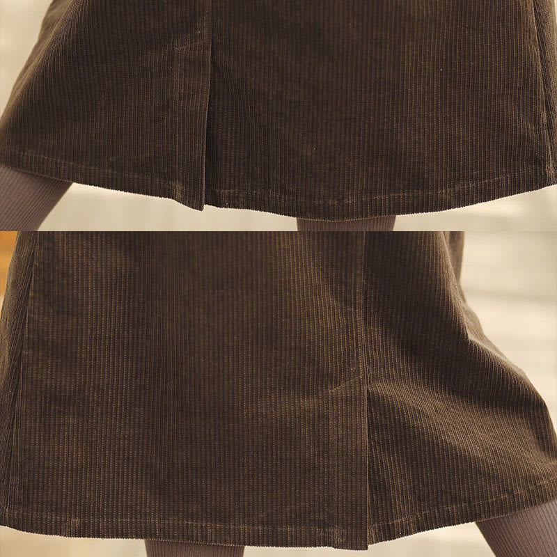 Tactile Corduroy Elastic Waist Grounding Midi Skirt with Pockets