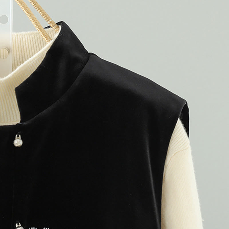 White Flower Embroidery Pattern Women's Sleeveless Vest Waistcoat