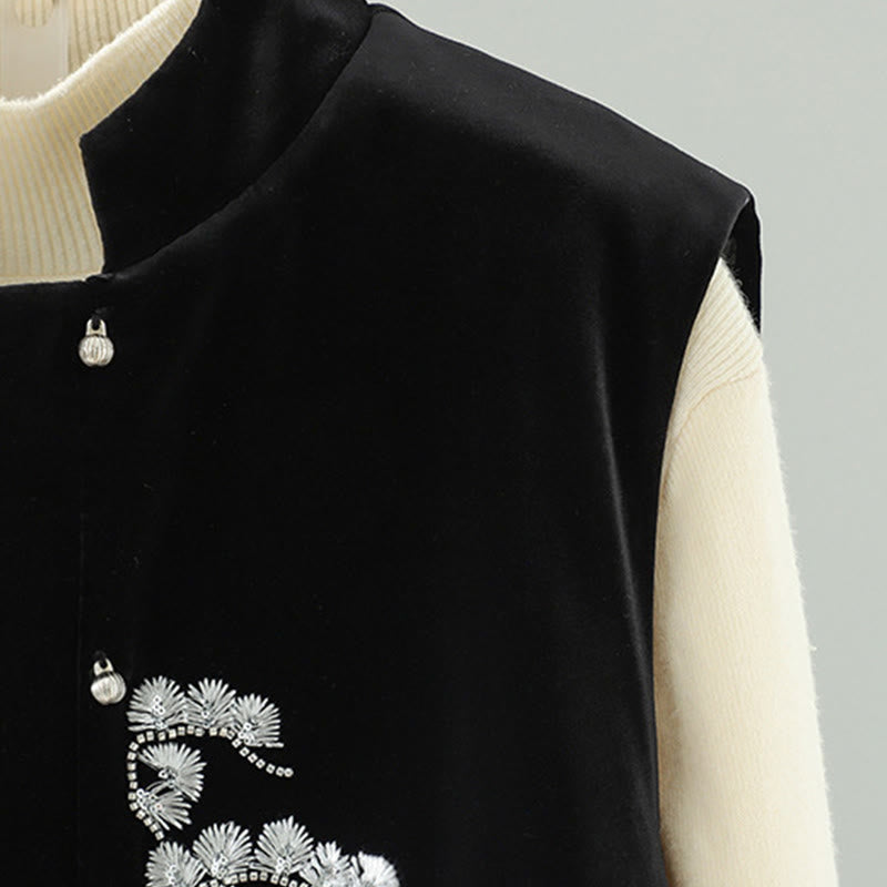 White Flower Embroidery Pattern Women's Sleeveless Vest Waistcoat