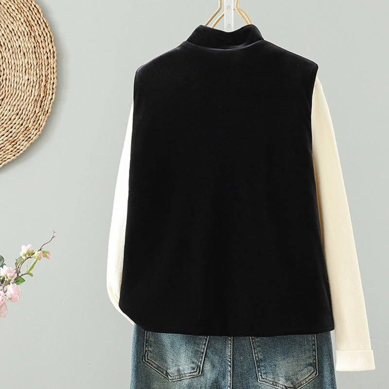 White Flower Embroidery Pattern Women's Sleeveless Vest Waistcoat