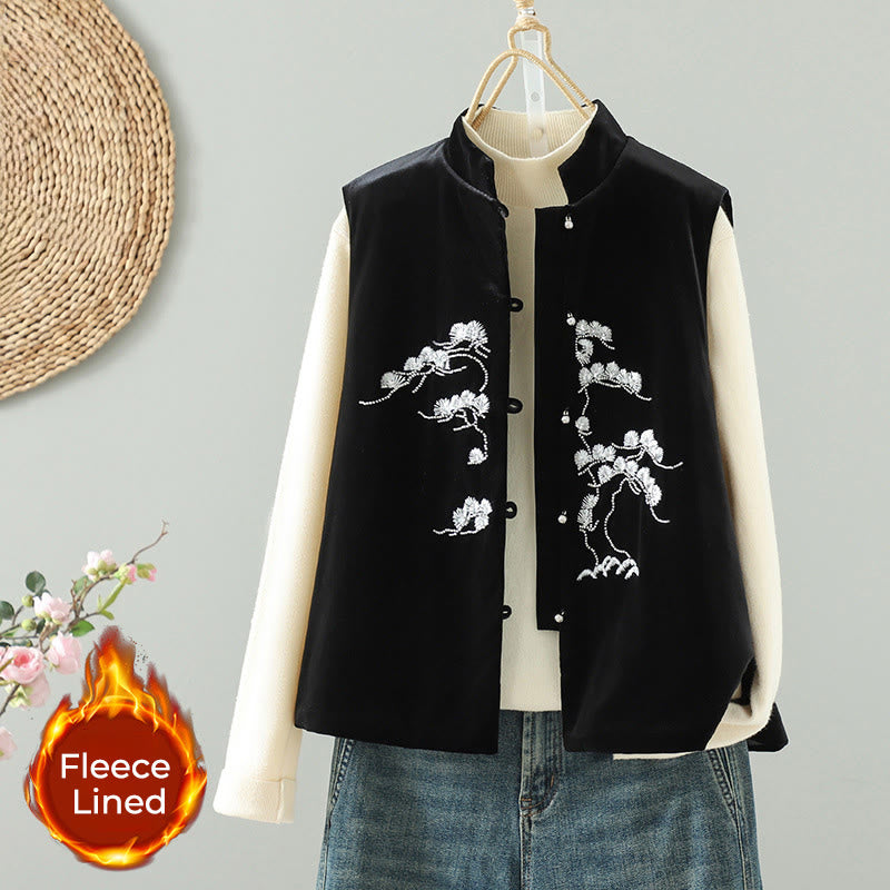 White Flower Embroidery Pattern Women's Sleeveless Vest Waistcoat