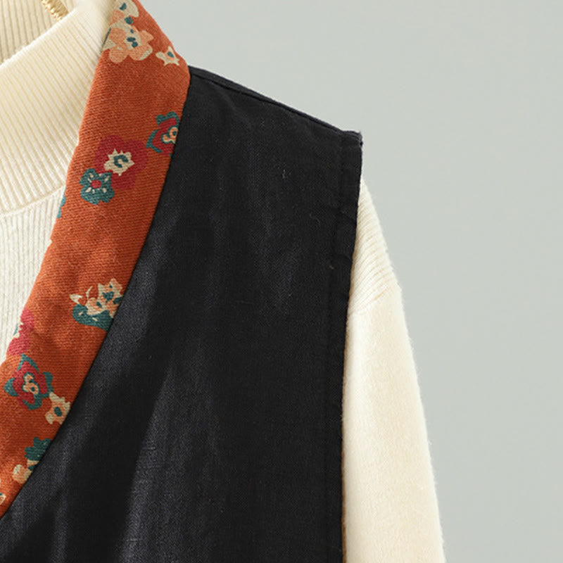 Tactile Cotton Floral Frog-Button Meditation Waistcoat