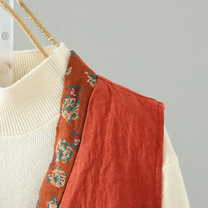 Tactile Cotton Floral Frog-Button Meditation Waistcoat