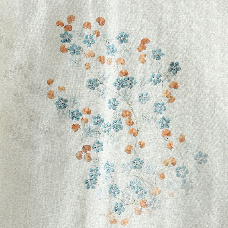 Women's Blue Flower Frog-Button Design Long Sleeve Thermal Jacket