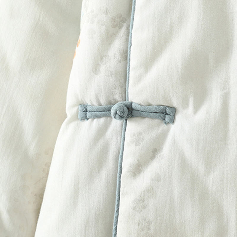 Women's Blue Flower Frog-Button Design Long Sleeve Thermal Jacket