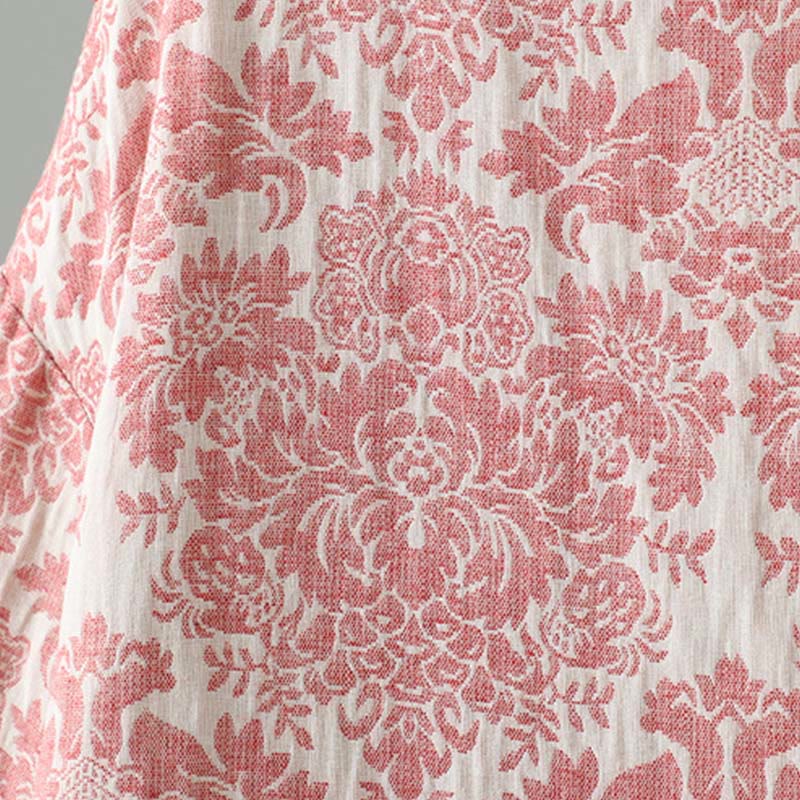 Women's Peony Flowers Frog-Button Design Long Sleeve Thermal Jacket With Pockets