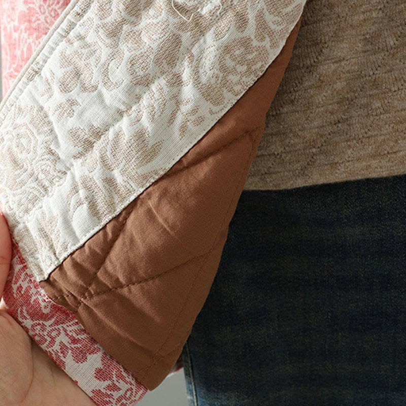 Women's Peony Flowers Frog-Button Design Long Sleeve Thermal Jacket With Pockets