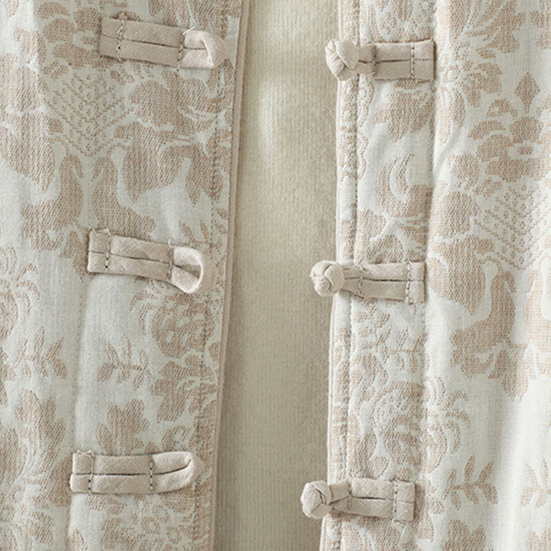 Women's Peony Flowers Frog-Button Design Long Sleeve Thermal Jacket With Pockets