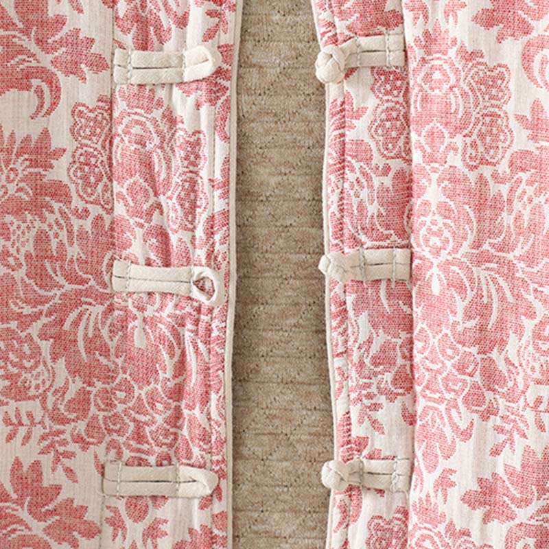 Women's Peony Flowers Frog-Button Design Long Sleeve Thermal Jacket With Pockets