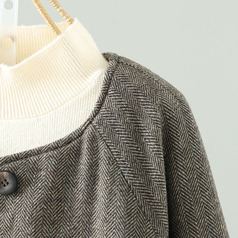 Women's Brown Buttons Design Long Sleeve Thermal Jacket With Pockets