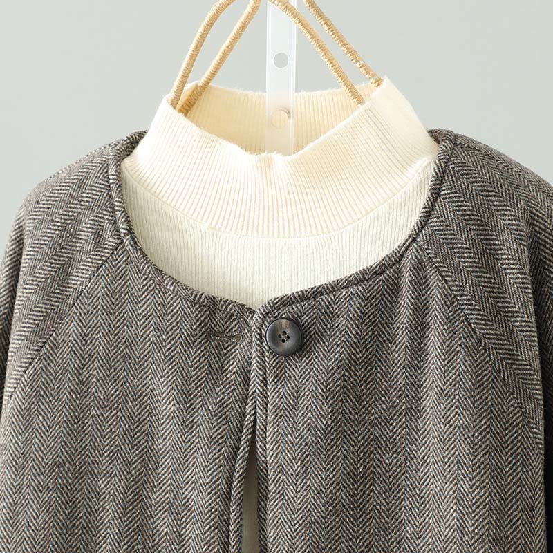 Women's Brown Buttons Design Long Sleeve Thermal Jacket With Pockets