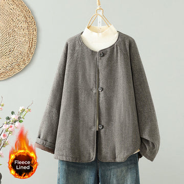 Women's Brown Buttons Design Long Sleeve Thermal Jacket With Pockets