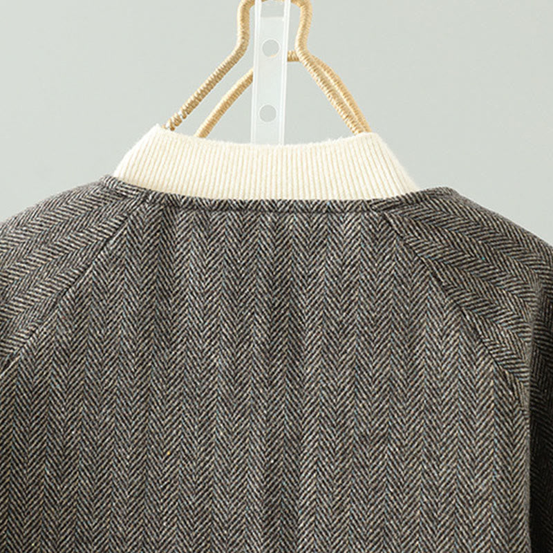 Women's Brown Buttons Design Long Sleeve Thermal Jacket With Pockets