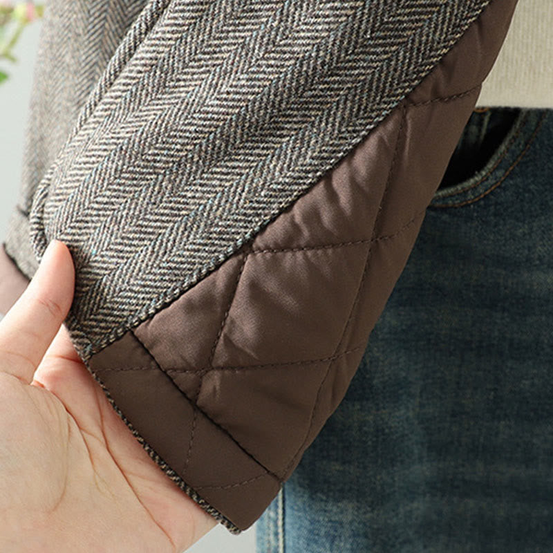 Women's Brown Buttons Design Long Sleeve Thermal Jacket With Pockets