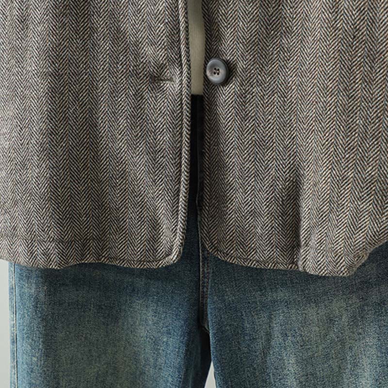 Women's Brown Buttons Design Long Sleeve Thermal Jacket With Pockets