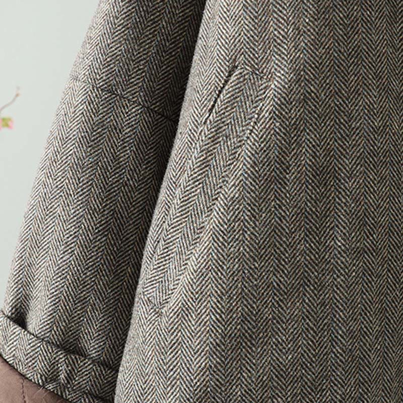 Women's Brown Buttons Design Long Sleeve Thermal Jacket With Pockets